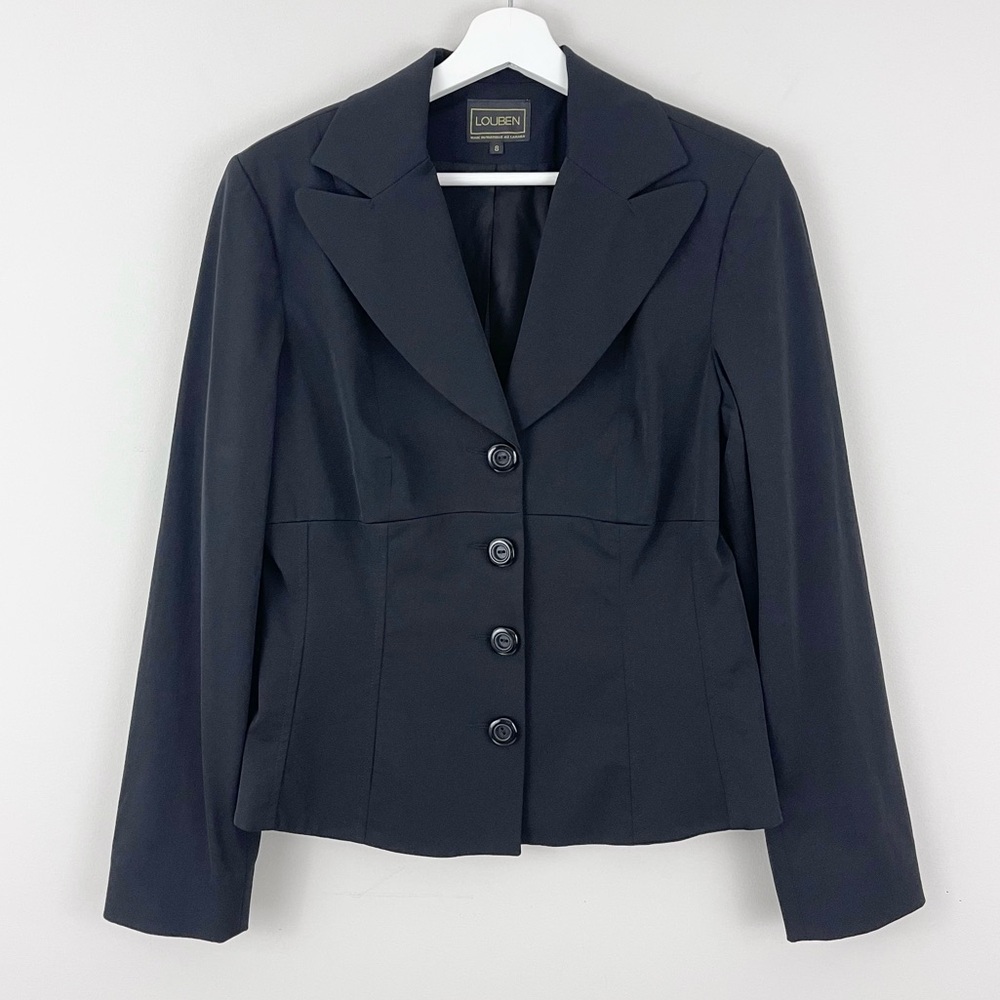 Vintage Louben Stretch Button Front Fitted Blazer Jacket in Black